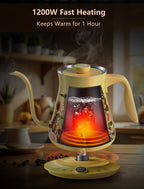 0.8L Gooseneck Electric Kettle with ±1℉ Temperature Control for Pour Over Coffee & Tea, 1200w Quick Heating, BPA-Free, Stainless Steel, Built-in Brew Timer, Floral