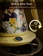 0.8L Gooseneck Electric Kettle with ±1℉ Temperature Control for Pour Over Coffee & Tea, 1200w Quick Heating, BPA-Free, Stainless Steel, Built-in Brew Timer, Floral