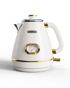 Retro Electric Kettle with Thermometer, 1.7L Stainless Steel Hot Water Tea Kettle, 1500W Fast Boiling, Auto Shut-Off & Boil Dry Protection, BPA Free, Pearl White & Gold