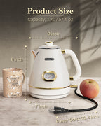 Retro Electric Kettle with Thermometer, 1.7L Stainless Steel Hot Water Tea Kettle, 1500W Fast Boiling, Auto Shut-Off & Boil Dry Protection, BPA Free, Pearl White & Gold