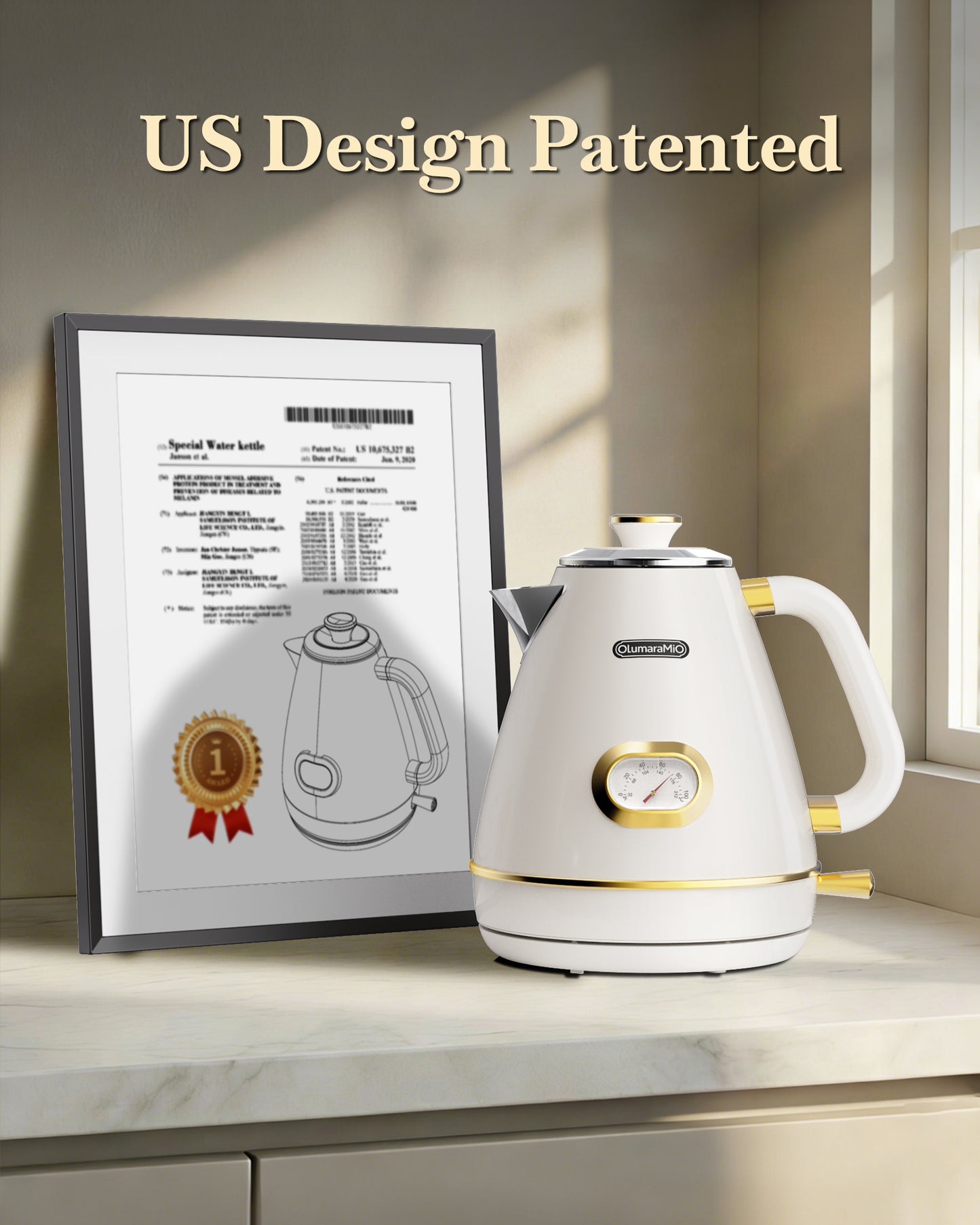 Retro Electric Kettle with Thermometer, 1.7L Stainless Steel Hot Water Tea Kettle, 1500W Fast Boiling, Auto Shut-Off & Boil Dry Protection, BPA Free, Pearl White & Gold