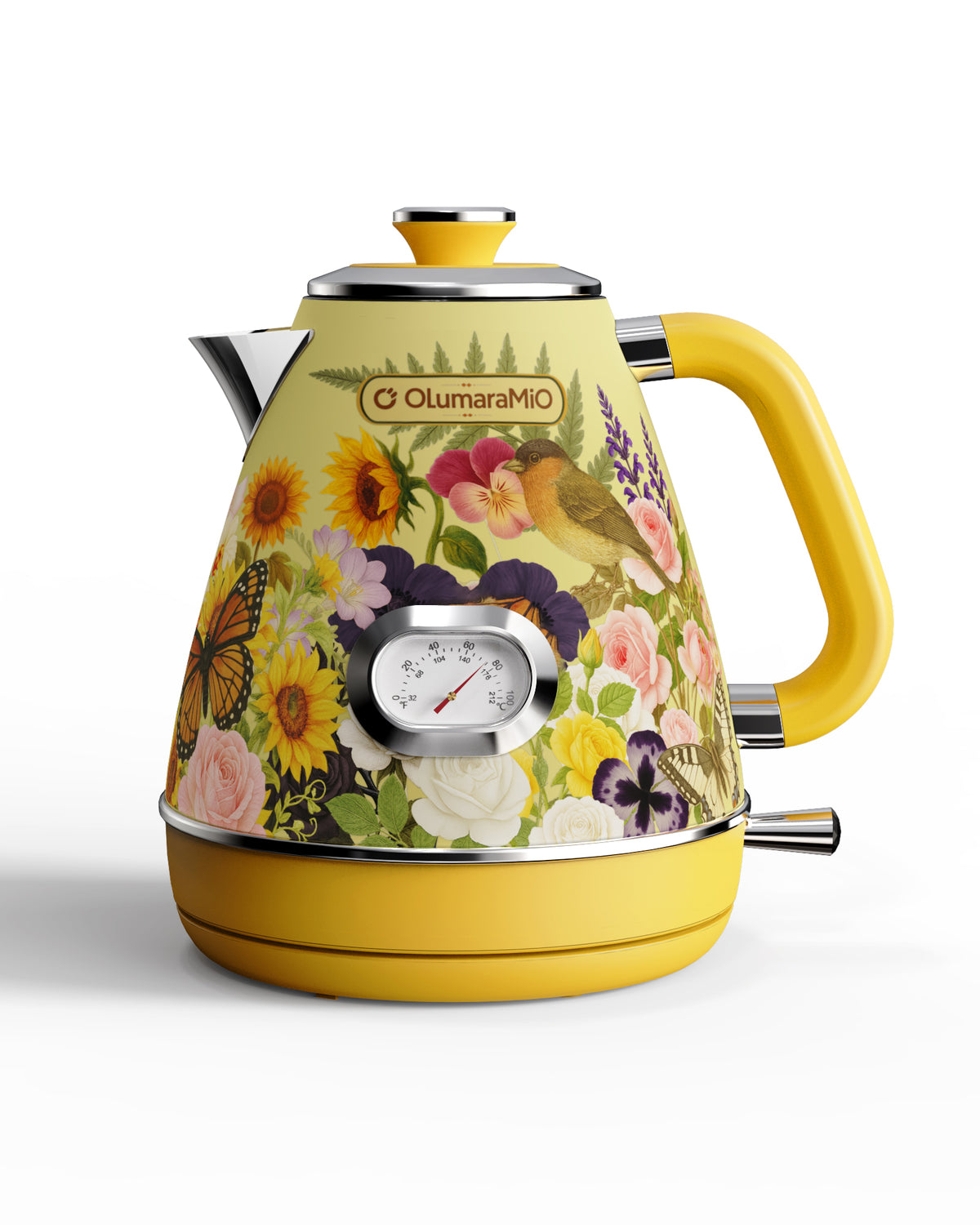 Retro Electric Kettle with Thermometer, 1.7L Stainless Steel Hot Water Tea Kettle, 1500W Fast Boiling, Auto Shut-Off & Boil Dry Protection, BPA Free, Vintage Floral Design