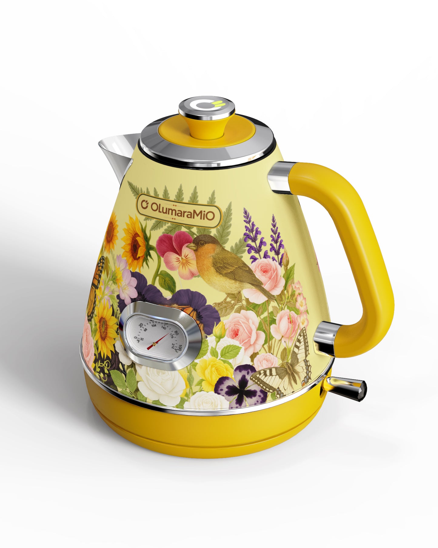 Retro Electric Kettle with Thermometer, 1.7L Stainless Steel Hot Water Tea Kettle, 1500W Fast Boiling, Auto Shut-Off & Boil Dry Protection, BPA Free, Vintage Floral Design