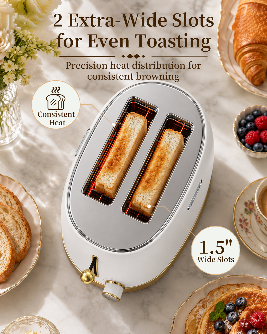 OlumaraMio 2-Slice Retro Toaster, 6 Browning Levels, Removable Crumb Tray,3 Functions