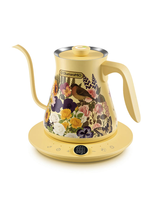 0.8L Gooseneck Electric Kettle with ±1℉ Temperature Control for Pour Over Coffee & Tea, 1200w Quick Heating, BPA-Free, Stainless Steel, Built-in Brew Timer, Floral