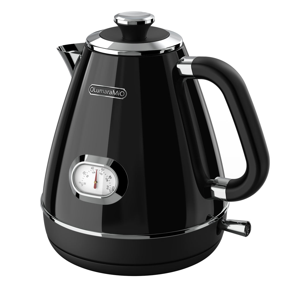 Olumaramio Retro Electric Kettle with Thermometer, 1.7L Stainless Steel Hot Water Tea Kettle, 1500W Fast Boiling, Auto Shut-Off & Boil Dry Protection, BPA Free, Black