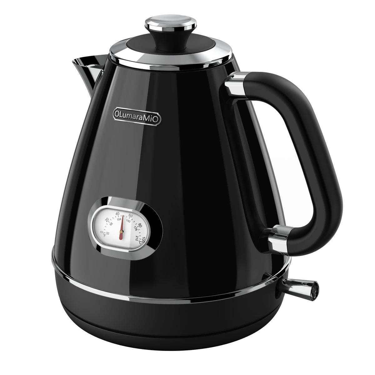 Olumaramio Retro Electric Kettle with Thermometer, 1.7L Stainless Steel Hot Water Tea Kettle, 1500W Fast Boiling, Auto Shut-Off & Boil Dry Protection, BPA Free, Black