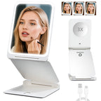 Lighted Makeup Mirror, Foldable LED Vanity Mirror with 3X Magnification, 3 Color Lighting & Dimmable Brightness, USB Rechargeable Portable Mirror for Desk & Travel