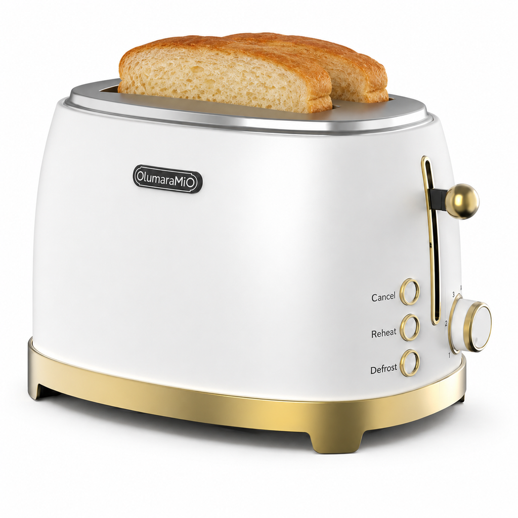 OlumaraMio 2-Slice Retro Toaster, 6 Browning Levels, Removable Crumb Tray,3 Functions
