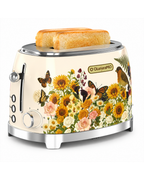 OlumaraMio Floral,2-Slice Retro Toaster, 6 Browning Levels, Removable Crumb Tray,3 Functions