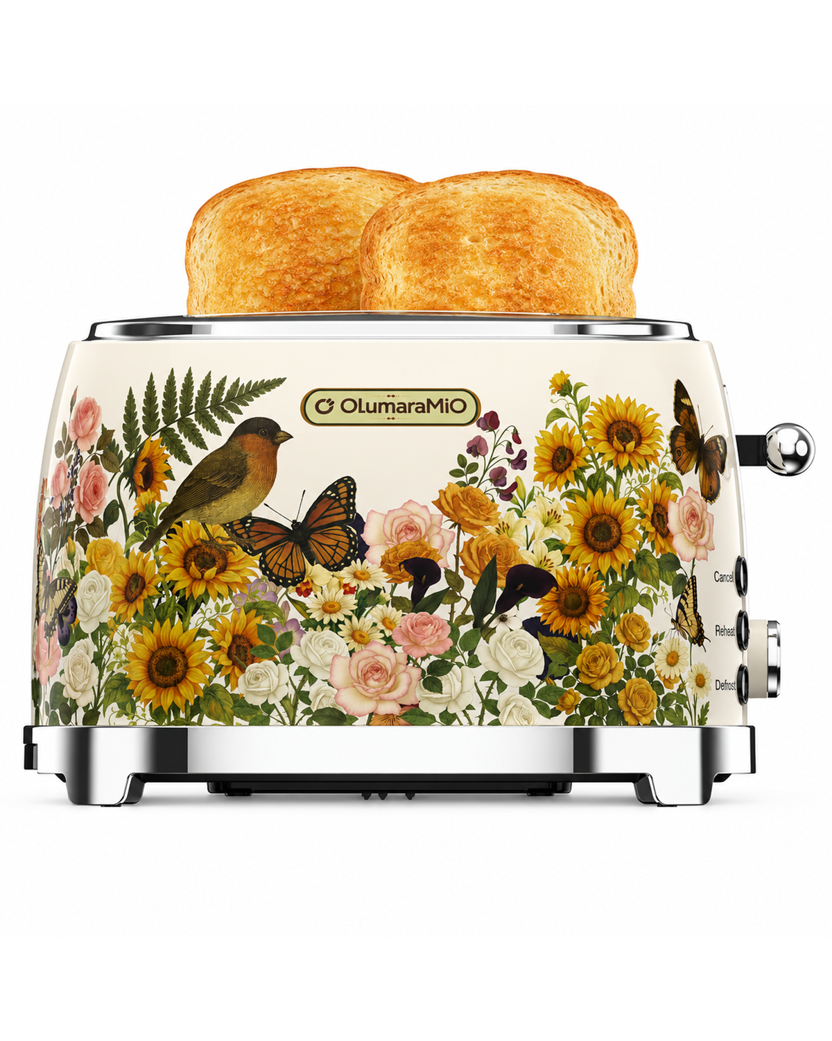 OlumaraMio Floral,2-Slice Retro Toaster, 6 Browning Levels, Removable Crumb Tray,3 Functions