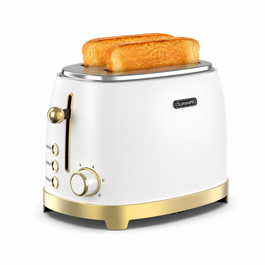 OlumaraMio 2-Slice Retro Toaster, 6 Browning Levels, Removable Crumb Tray,3 Functions