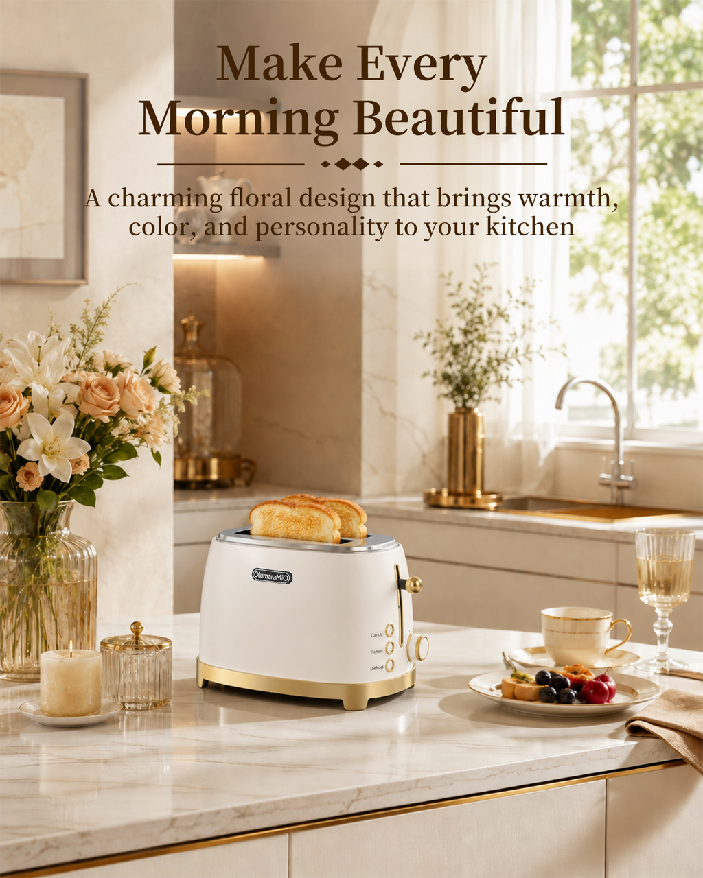 OlumaraMio 2-Slice Retro Toaster, 6 Browning Levels, Removable Crumb Tray,3 Functions
