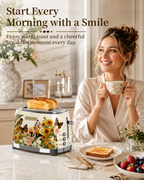 OlumaraMio Floral,2-Slice Retro Toaster, 6 Browning Levels, Removable Crumb Tray,3 Functions
