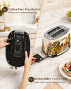 OlumaraMio Floral,2-Slice Retro Toaster, 6 Browning Levels, Removable Crumb Tray,3 Functions