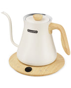 Olumaramio 0.8L Gooseneck Electric Kettle, ±1°F Temperature Control, White, 1200W Fast Boiling, 1-Hour Keep Warm, 5-Min Brew Timer, 304 Stainless Steel Interior, Wood-Look Handle, for Pour Over Coffee