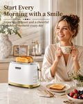 OlumaraMio 2-Slice Retro Toaster, 6 Browning Levels, Removable Crumb Tray,3 Functions