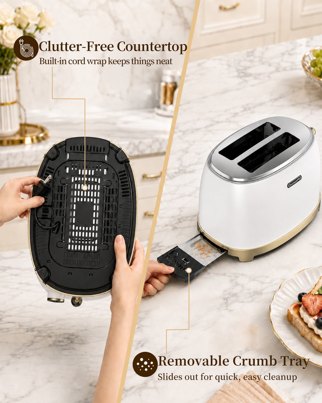 OlumaraMio 2-Slice Retro Toaster, 6 Browning Levels, Removable Crumb Tray,3 Functions