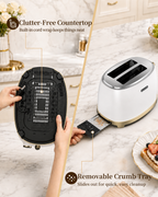 OlumaraMio 2-Slice Retro Toaster, 6 Browning Levels, Removable Crumb Tray,3 Functions