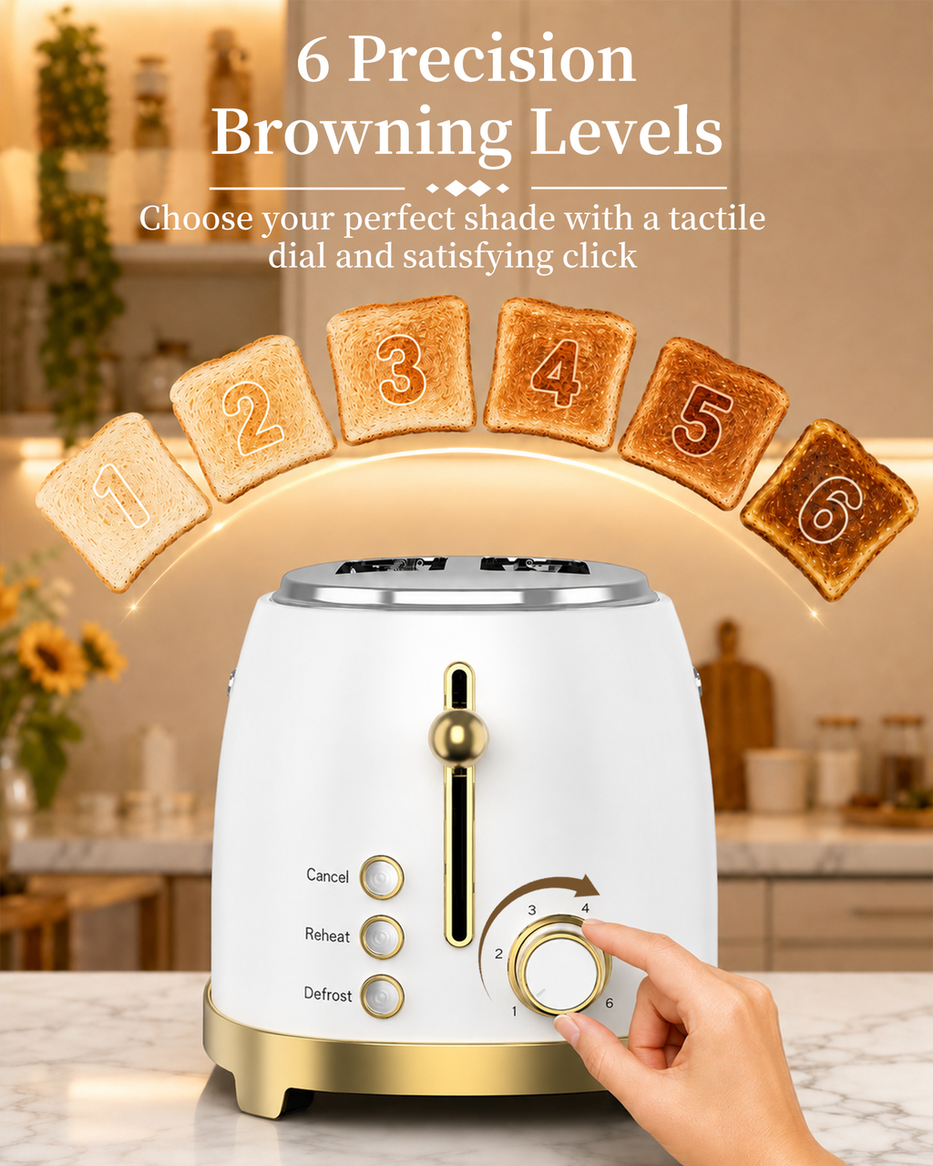 OlumaraMio 2-Slice Retro Toaster, 6 Browning Levels, Removable Crumb Tray,3 Functions