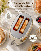 OlumaraMio Floral,2-Slice Retro Toaster, 6 Browning Levels, Removable Crumb Tray,3 Functions