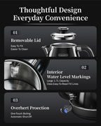 Olumaramio Retro Electric Kettle with Thermometer, 1.7L Stainless Steel Hot Water Tea Kettle, 1500W Fast Boiling, Auto Shut-Off & Boil Dry Protection, BPA Free, Black