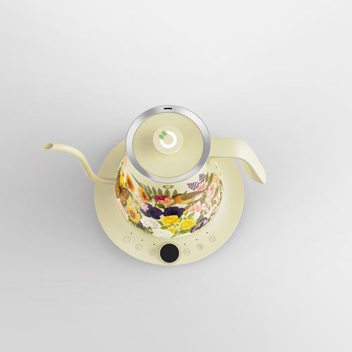 0.8L Gooseneck Electric Kettle with ±1℉ Temperature Control for Pour Over Coffee & Tea, 1200w Quick Heating, BPA-Free, Stainless Steel, Built-in Brew Timer, Floral