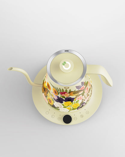 0.8L Gooseneck Electric Kettle with ±1℉ Temperature Control for Pour Over Coffee & Tea, 1200w Quick Heating, BPA-Free, Stainless Steel, Built-in Brew Timer, Floral