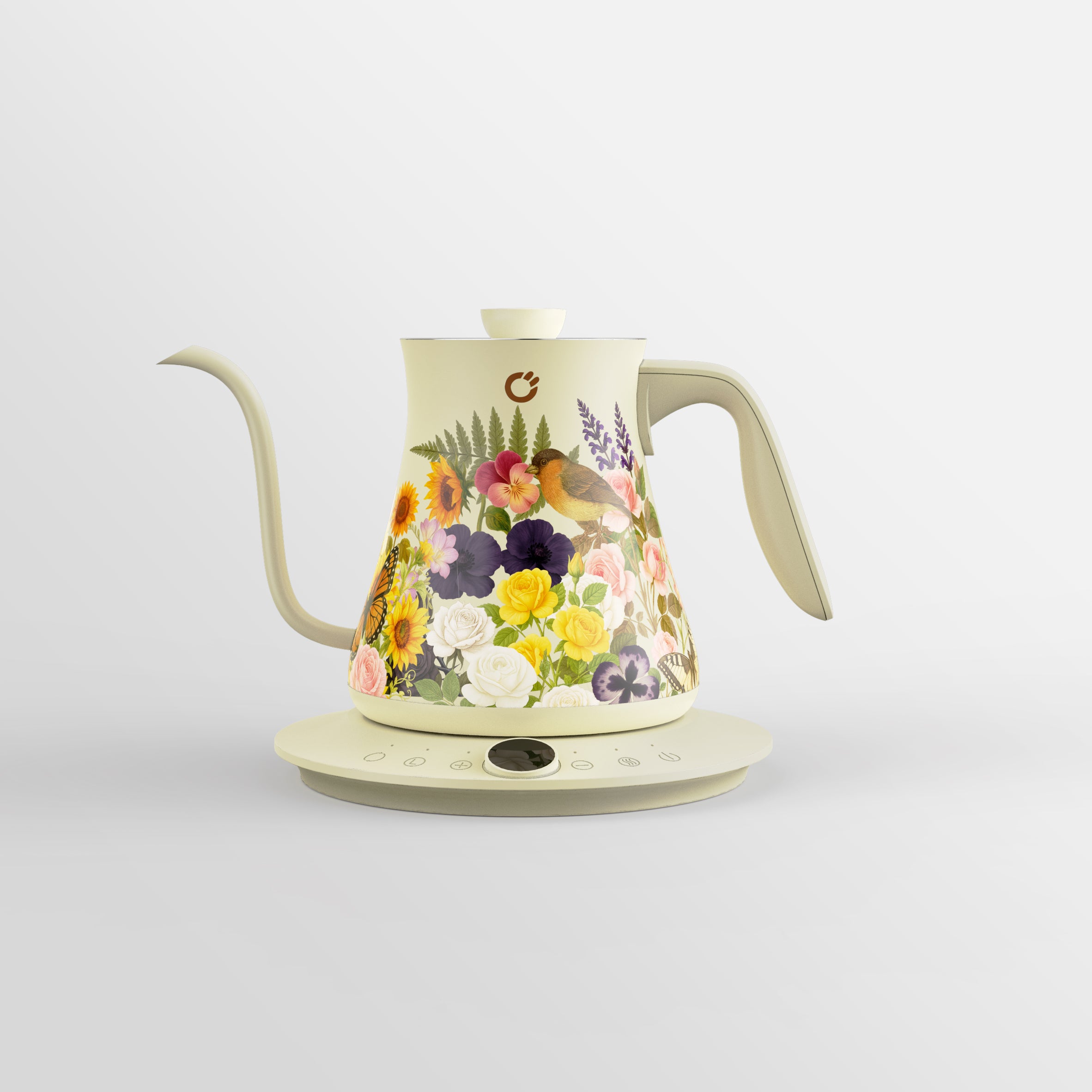 0.8L Gooseneck Electric Kettle with ±1℉ Temperature Control for Pour Over Coffee & Tea, 1200w Quick Heating, BPA-Free, Stainless Steel, Built-in Brew Timer, Floral