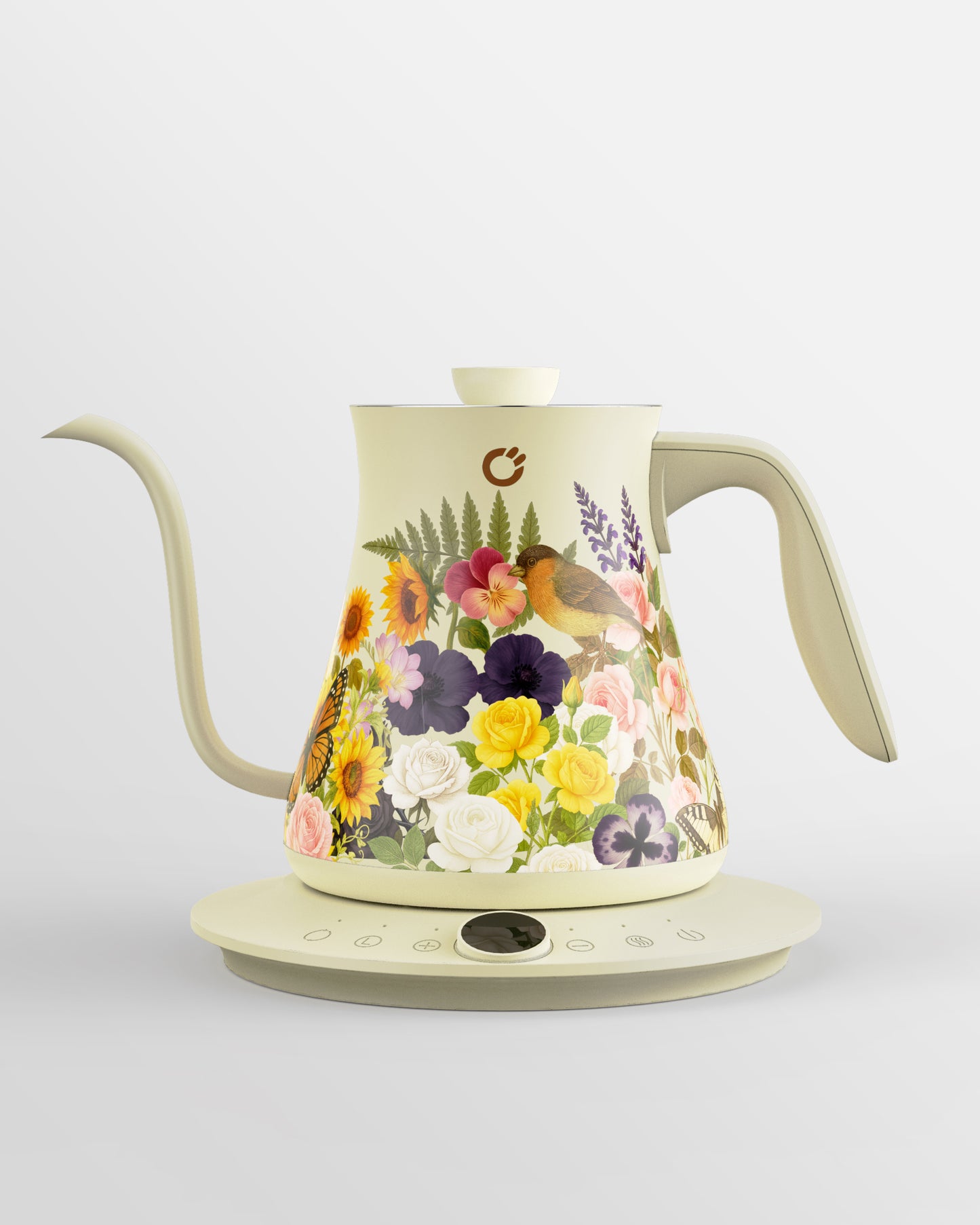 0.8L Gooseneck Electric Kettle with ±1℉ Temperature Control for Pour Over Coffee & Tea, 1200w Quick Heating, BPA-Free, Stainless Steel, Built-in Brew Timer, Floral