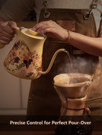 0.8L Gooseneck Electric Kettle with ±1℉ Temperature Control for Pour Over Coffee & Tea, 1200w Quick Heating, BPA-Free, Stainless Steel, Built-in Brew Timer, Floral